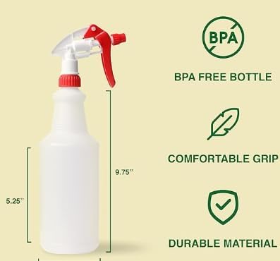 Heavy Duty 32oz Plastic Spray Bottles for Cleaning - Large Empty Industrial Bottles for Gardening Solutions, Vinegar, Chemicals, Professional Cleaners - Adjustable Sprayer Nozzle - 4 Pack