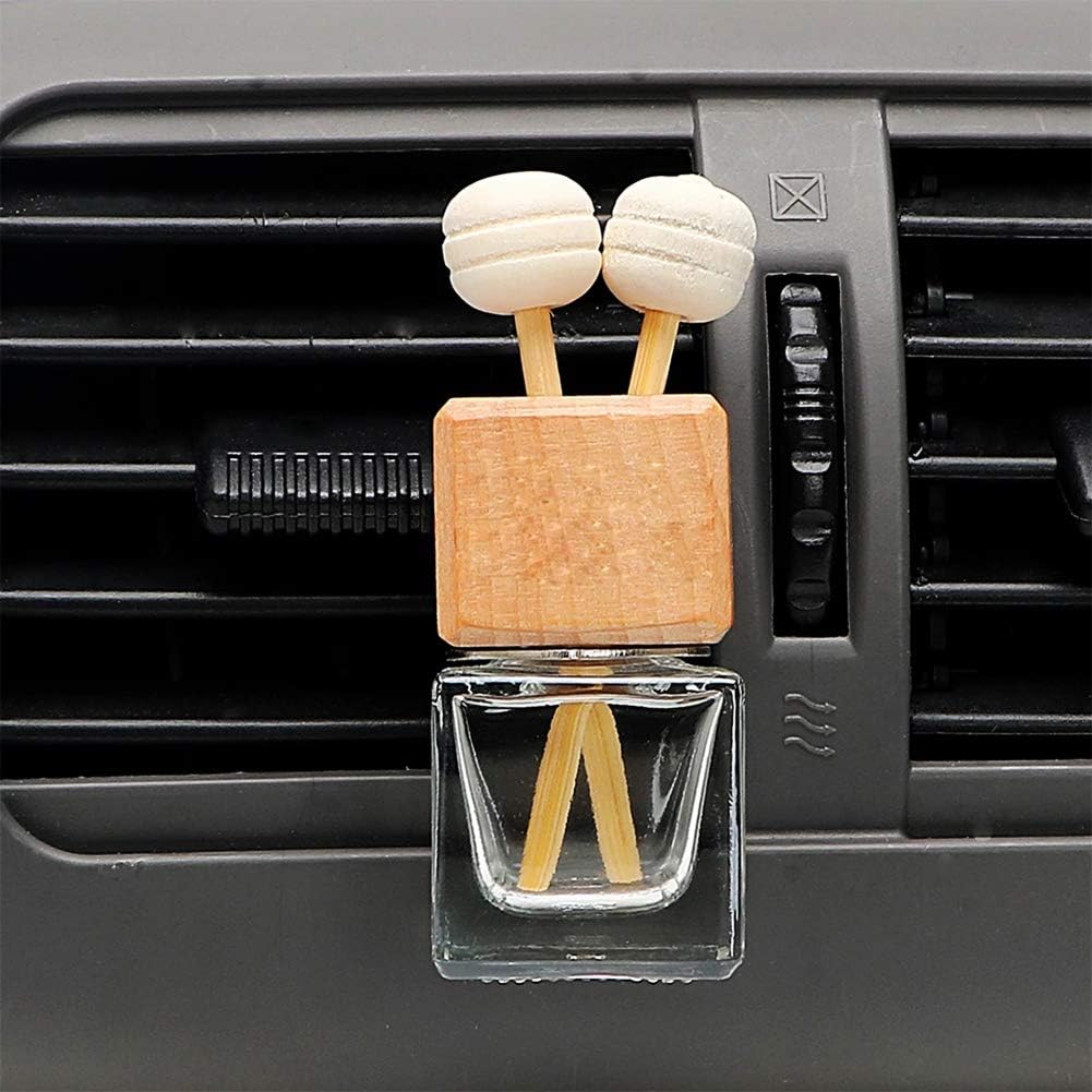 20 Pack,8ml Clear Glass Car Air Freshener Perfume Clip Diffuser,Empty Essential Oil Perfume Vials Diffuser Vent Outlet,Thick Glass Ornament with Wooden Caps,Free Funnel,Dropper