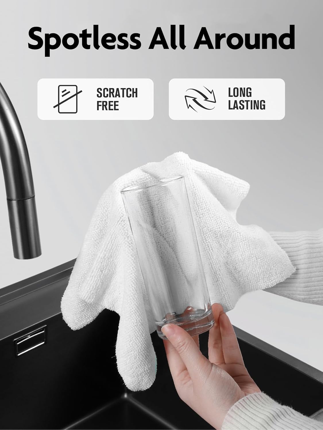 Fantasticlean Microfiber Cleaning Cloth Roll -60 Pack, Tear Away Microfiber Towels, 12" x 12", Reusable, Washable, Scratch Free, Ultra Absorbent Dishcloth for Car, Home Supplies (White & Blue)