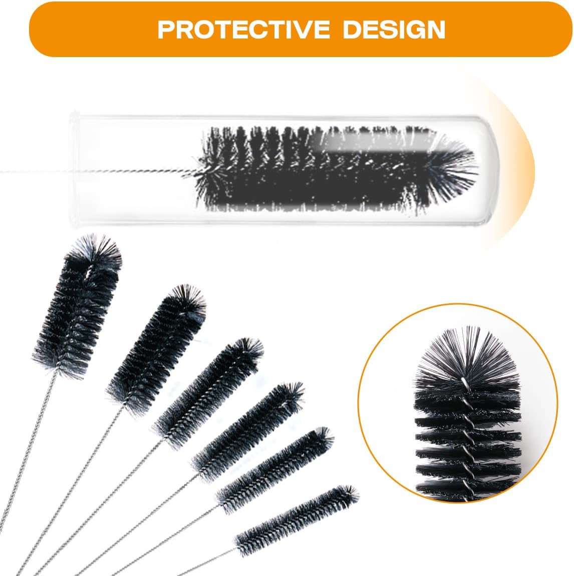 Straw Cleaner Brush Set,6 Piece 12" Long Pipe Tube Bottle Brushes for Cleaning Narrow Neck Bottles,Coffee Maker,Glass Cups