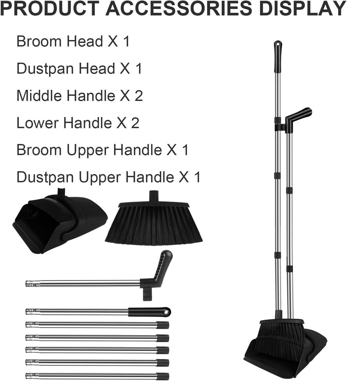 Broom and Dustpan Set, Household Broom with Dustpan Combo Set, 51" Long Handle, Dust Pan Set for Kitchen Office Lobby Floor
