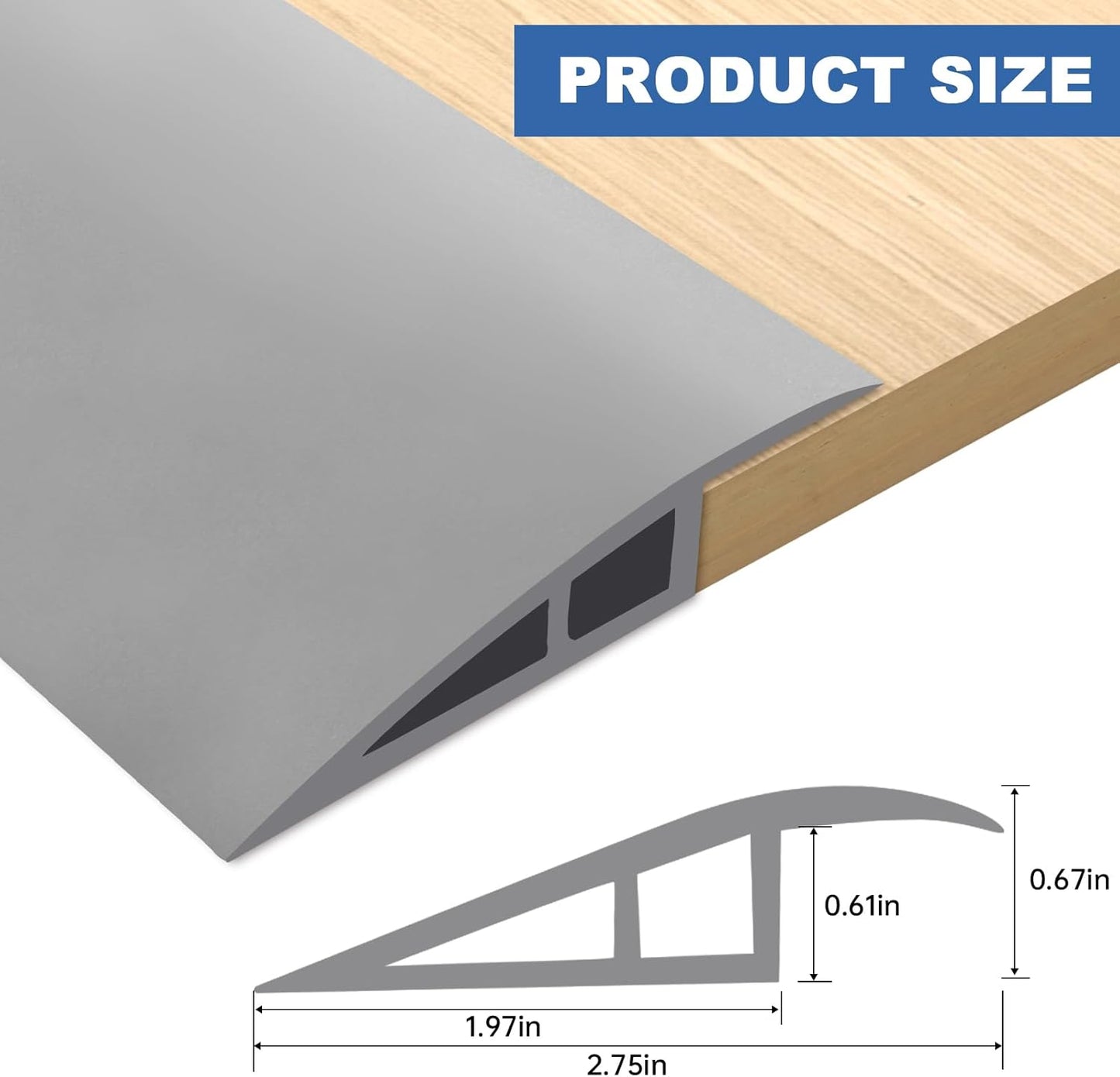 Vinyl Door Threshold Flooring Transition Strip Self Adhesive Carpet Edging Strip for Laminate Doorway Edge Threshold from 2/5" to 3/5" (Gray, 3.3 Ft)
