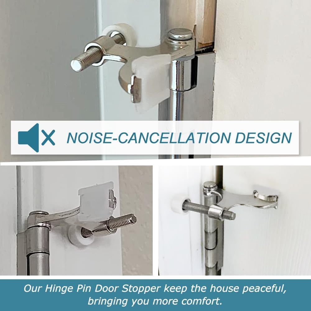 24 Pack Hinge Pin Brushed Nickel Door Stopper, Adjustable Heavy Duty Hinge Pin Door Stop with Rubber Bumper Tips