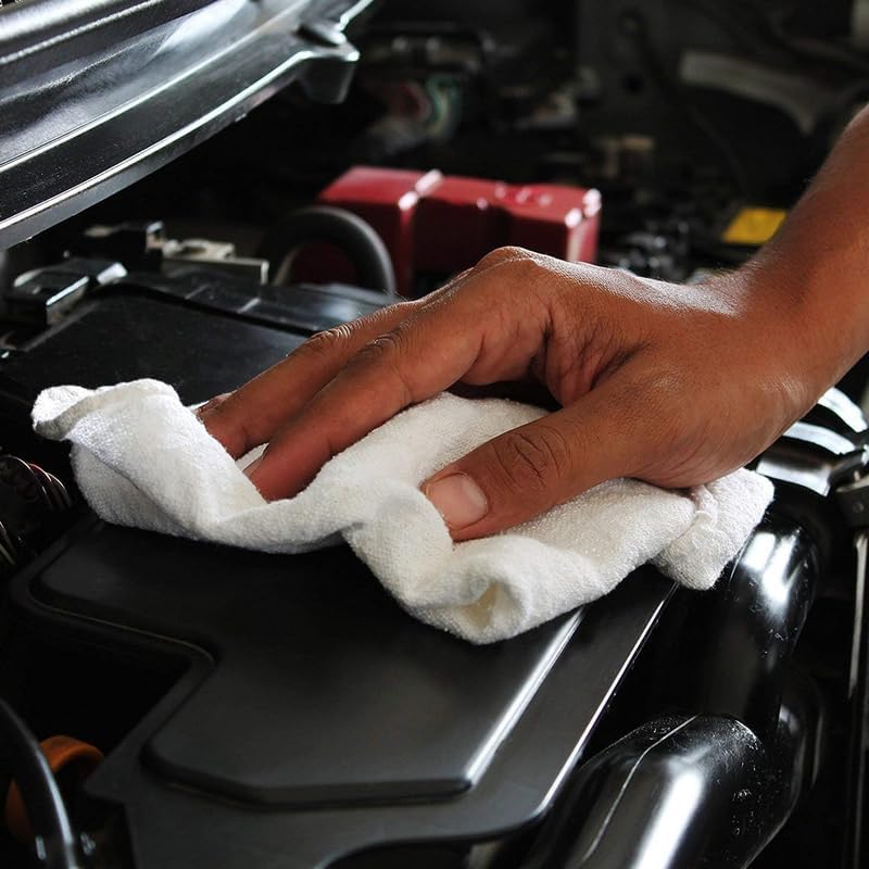 Shop Towels (White, 2000-Pack) - Bulk Cleaning Towel in a Bag, Mechanic Cotton Wipes for Car Maintenance, Auto Mechanics & Garage, Wipe Grease & Oil, Machine Wash & Reusable