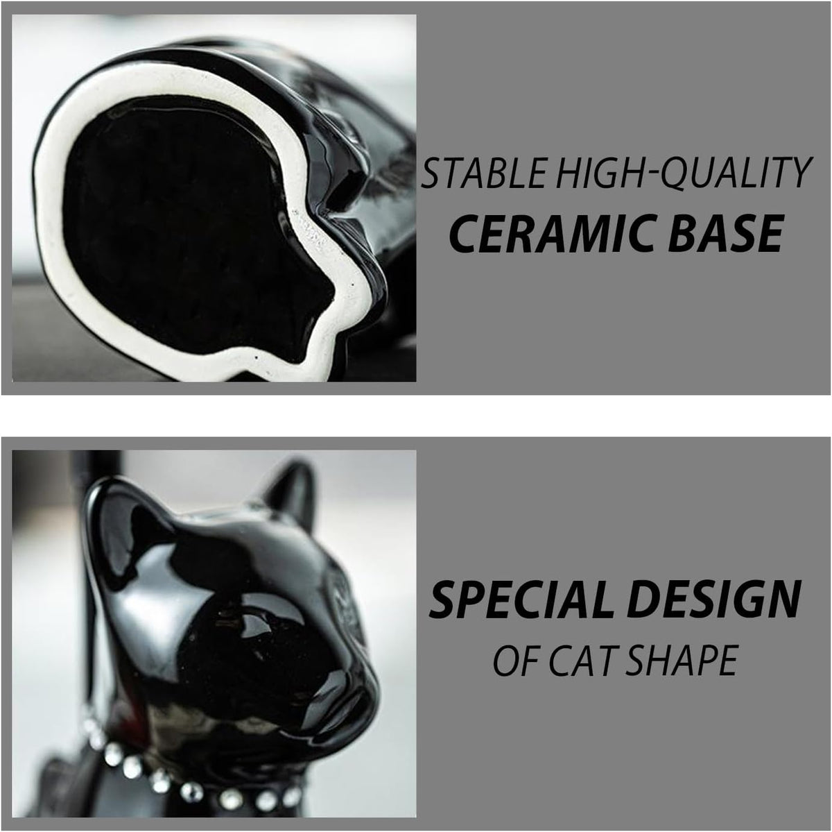 Comeon Ceramic Cat White/Black Toilet Brush and Holder Set, Plastic Handled Scrub Brush for Bathroom Cleaning,10.63"*6.3" (White)