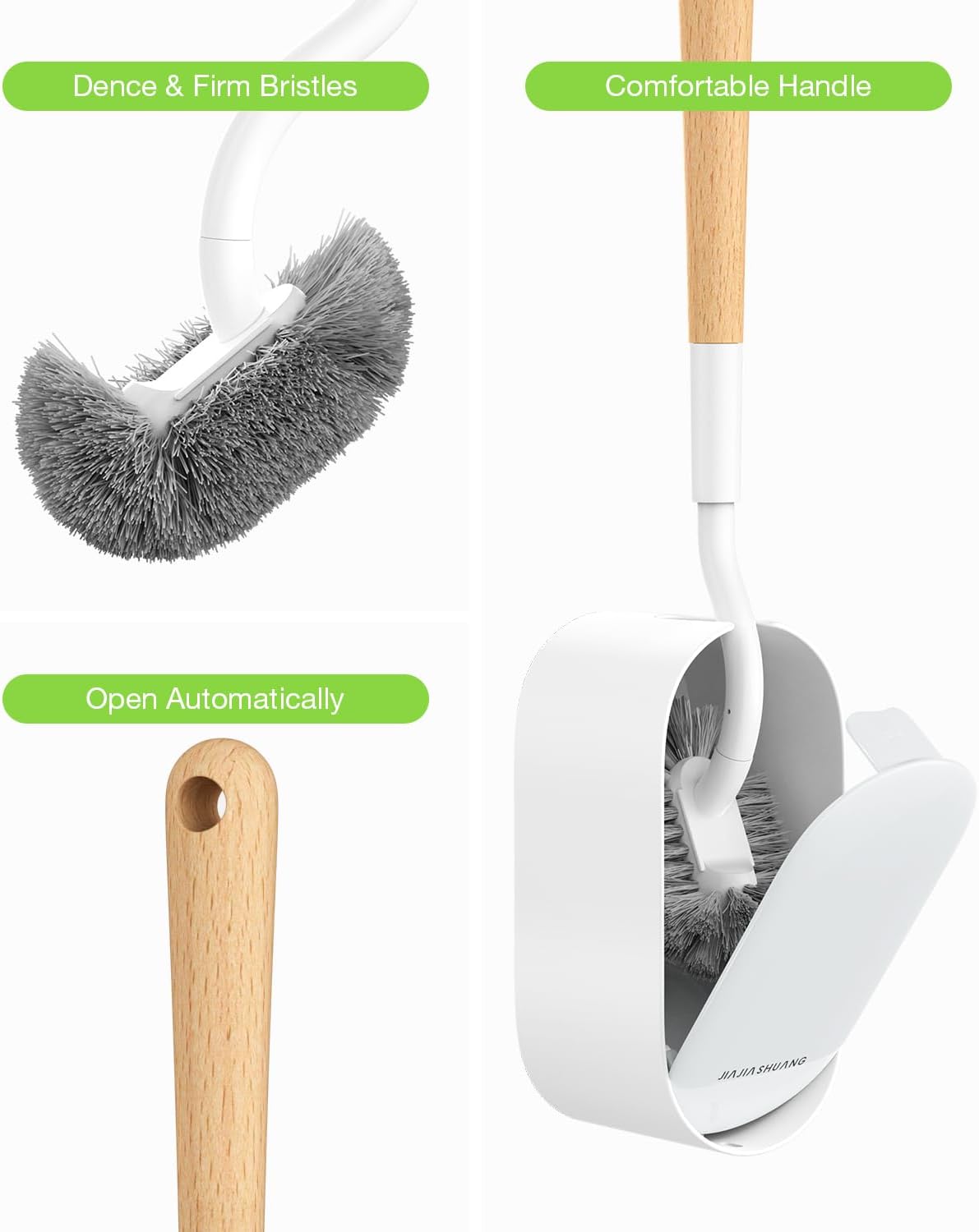 Wooden Toilet Brush, OSCIOSS Toilet Brush and Holder Set with Ergonomic Design, Compact Size, Durable Bristles, Bamboo RV Toilet Cleaner & Holder for Bathroom