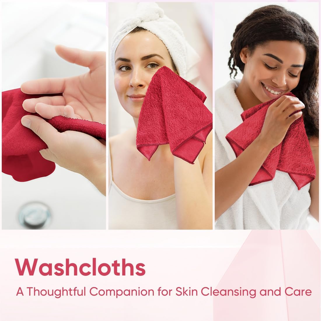 HOMEXCEL Red Microfiber Washcloths 12 Pack, Highly Absorbent and Soft Face Towel, Multi-Purpose Wash Cloths for Bathroom, Gym, Hotel, Spa and Kitchen,12x12 Inch