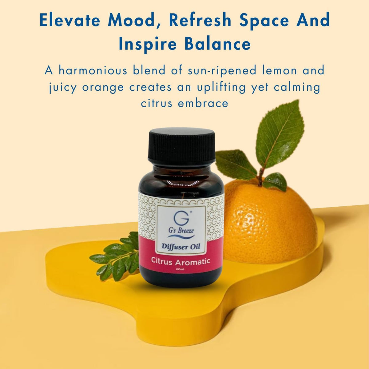 G's Breeze Citrus Aromatic Diffuser Oil Refill - Energize and Cheerful Essence - Fruity Scent of Sun-Kissed Citrus Fruits for Vibrant Atmosphere β Ideal for Home & Office β Long-Lasting Aroma - 60 ML