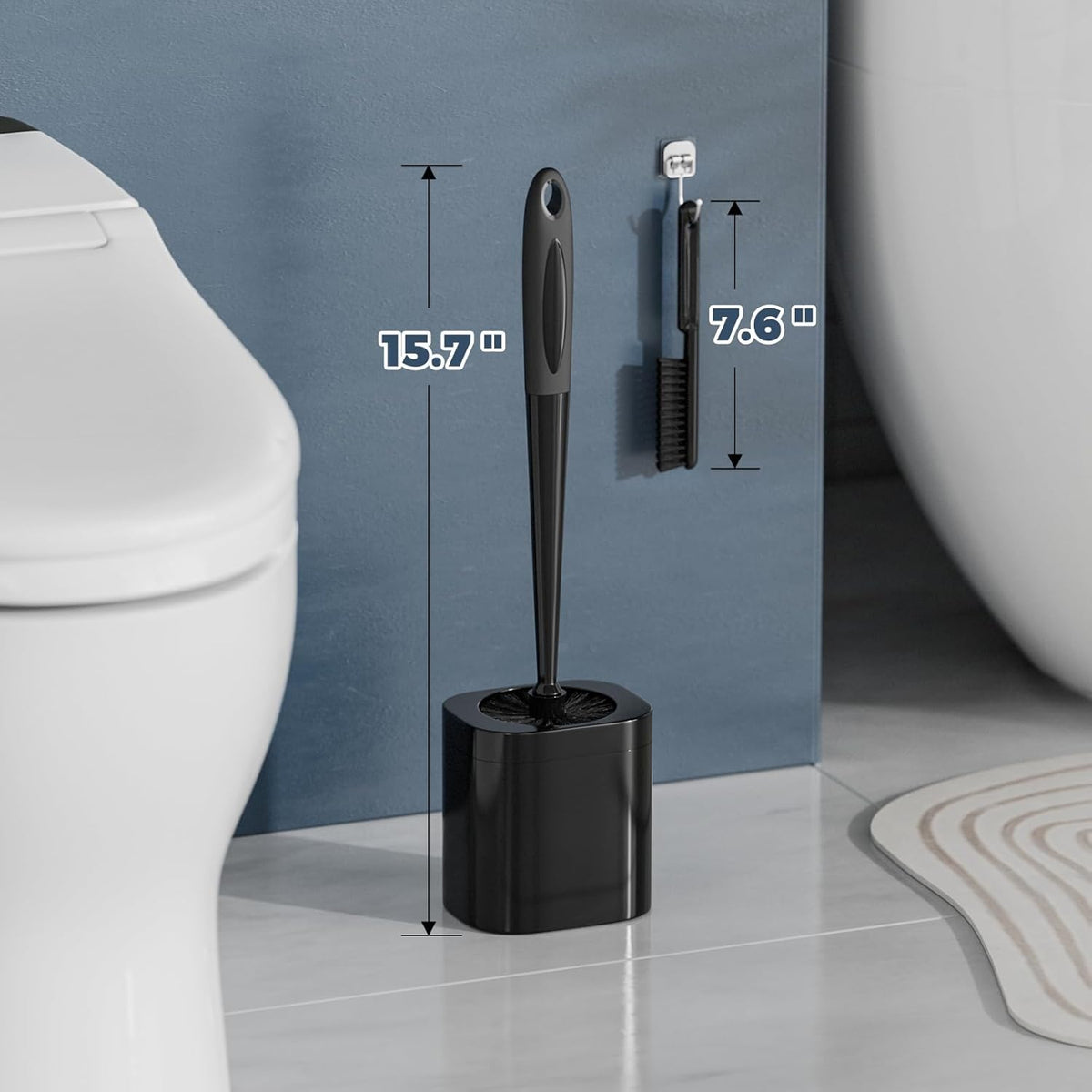 Toilet Brush, 4 Pack Toilet Brush and Holder Set Bathroom Accessories, Toilet Bowl Brush and Holder with 4 Crevice Brush for Bathroom, Toilet Scrubber Brush, Black