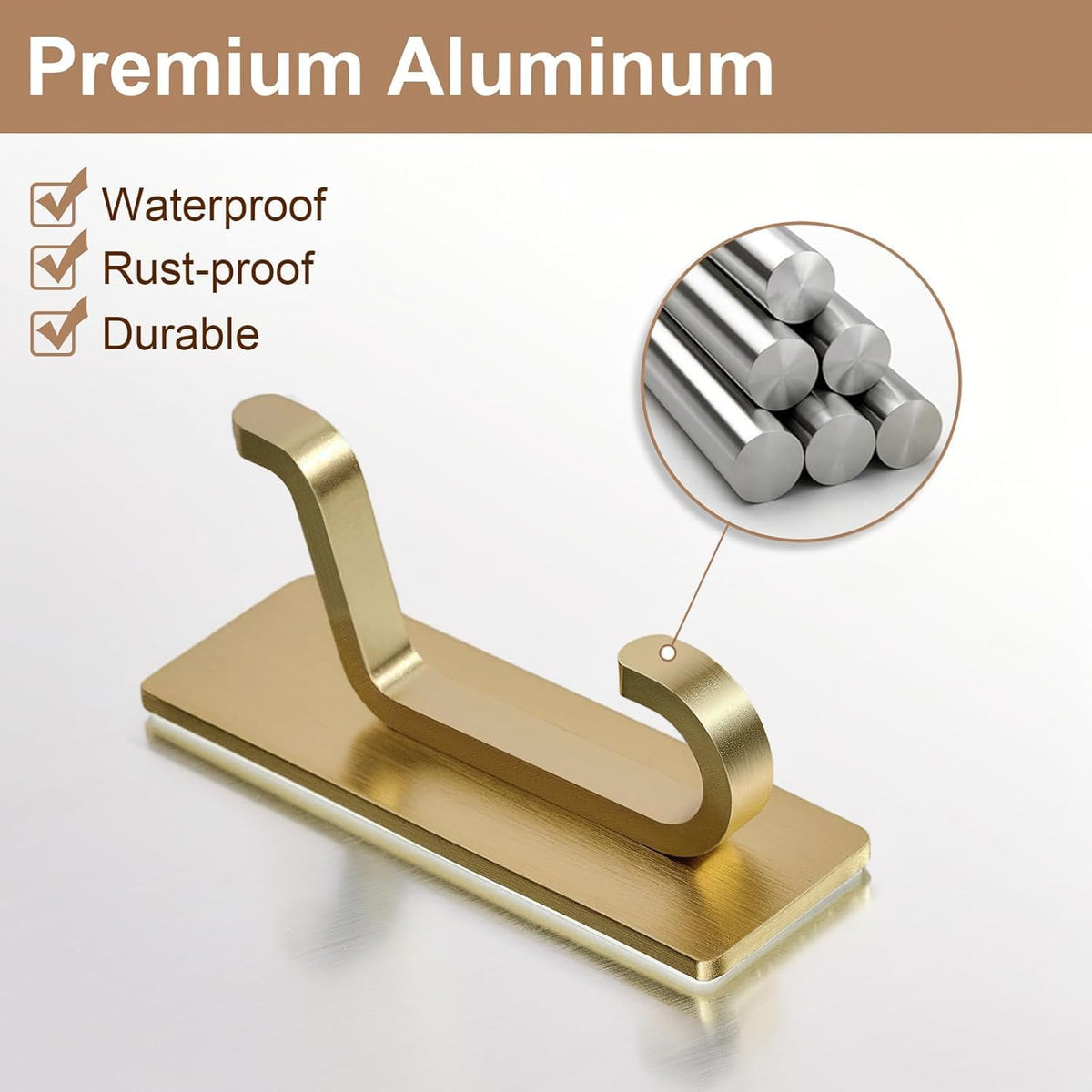 pickpiff Self Adhesive Hooks, Extra Sticky 10LB (Max), Heavy Duty Stainless, Stick On Wall and Door Hooks for Hanging, Bathroom Towel Hooks and Coat Hooks, Robe Hook Wall Mounted, Gold, 4 Pack