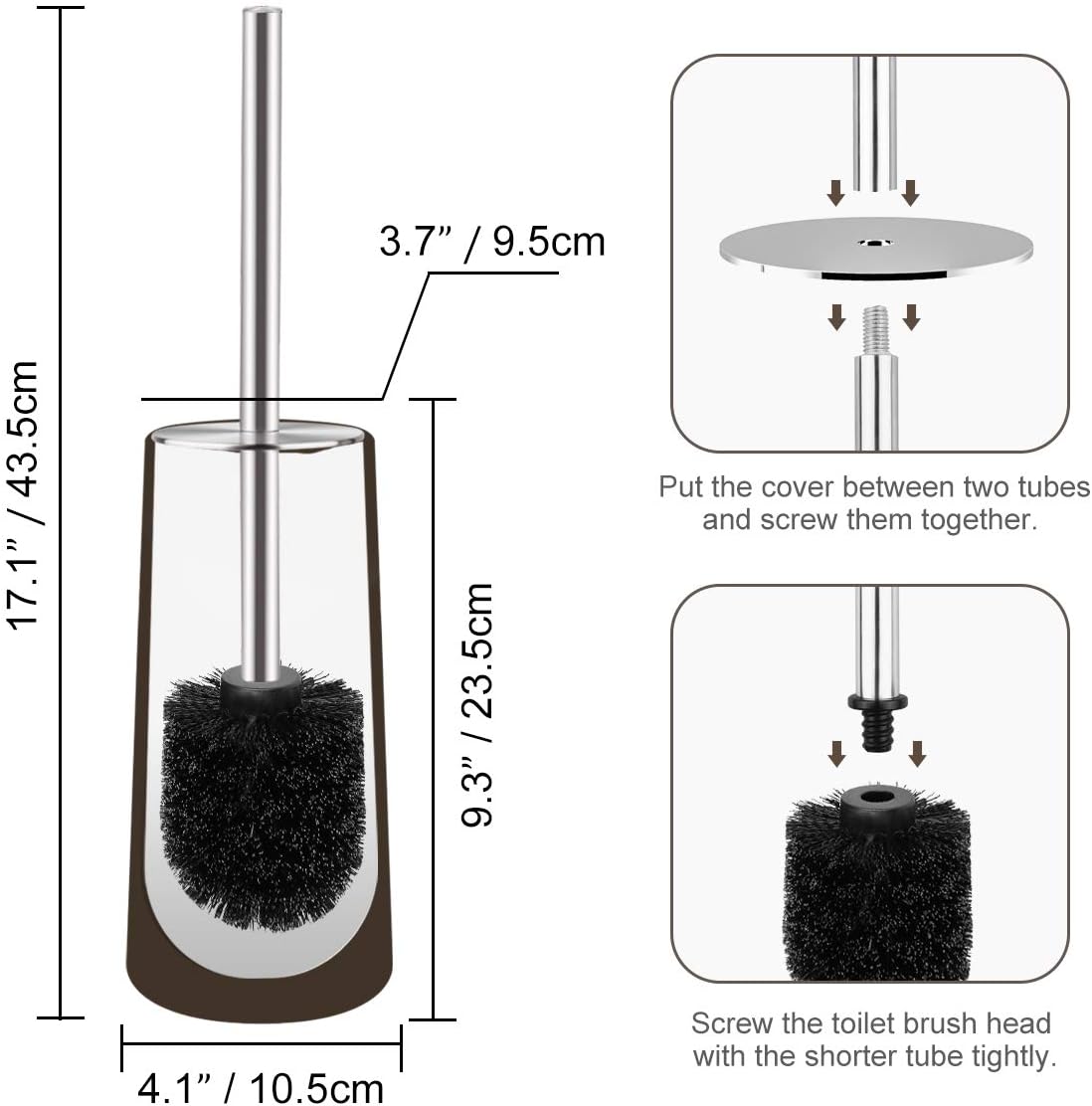 Toilet Brush and Holder, 2 Pack Toilet Brush with 304 Stainless Steel Long Handle, Toilet Bowl Brush for Bathroom Toilet-Ergonomic, Elegant,Durable (Bronze)