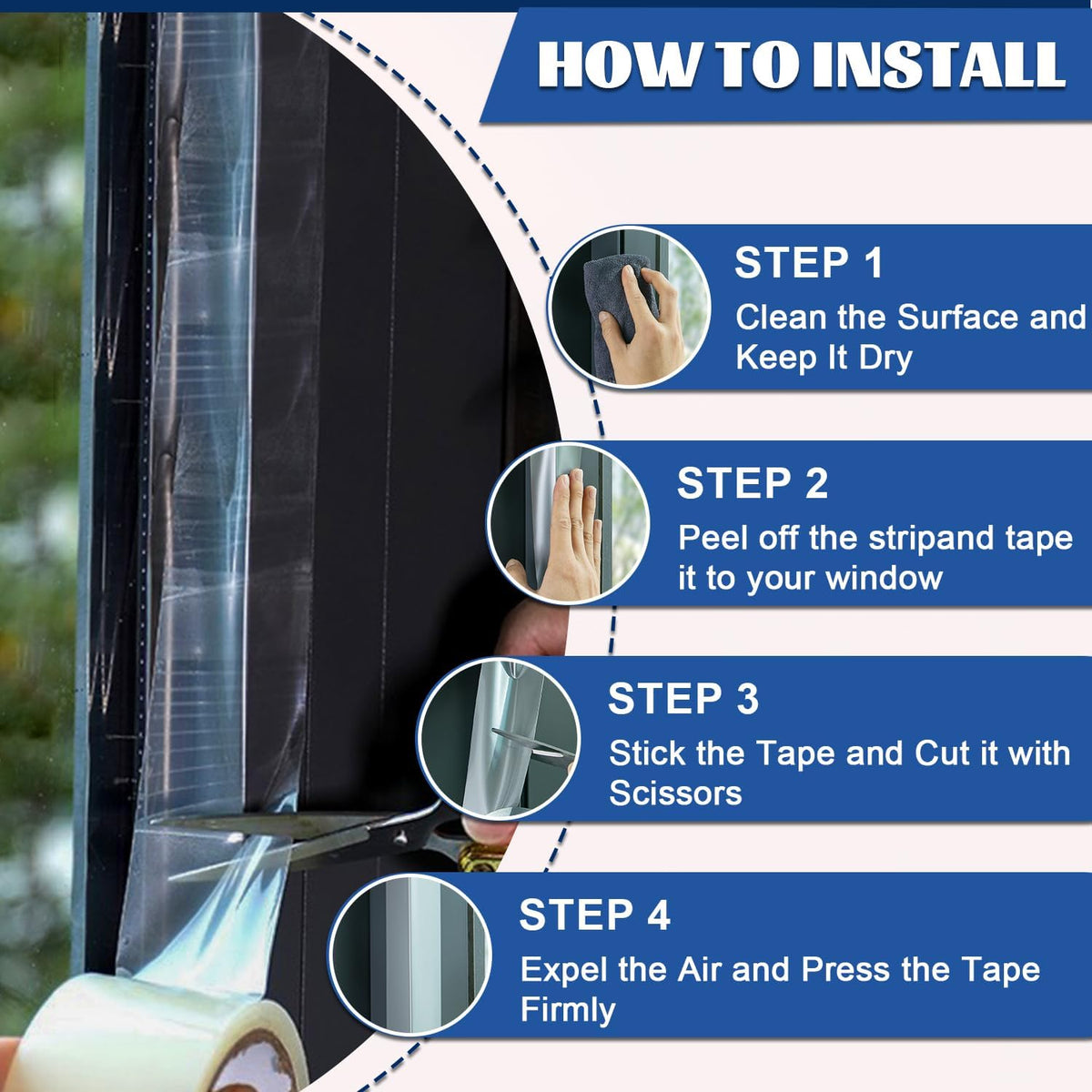 Transparent Weather Sealing Tape 3" x35 Yard, Window Insulation Tape Weather Stripping for Windows Doors Shower Glass – Indoor/Outdoor Insulation, No-Residue, Clear, Energy-Saving