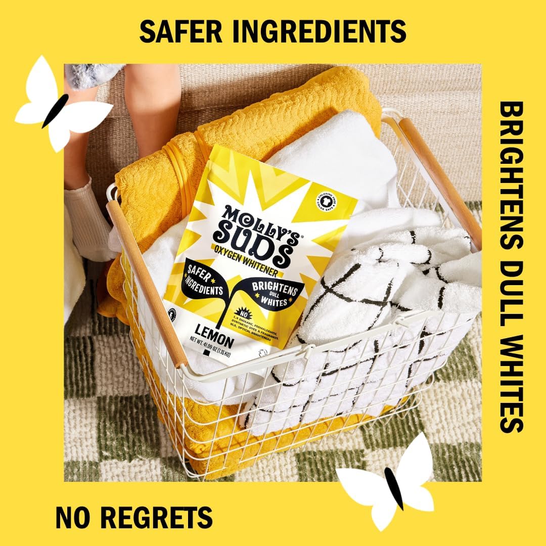 Molly's Suds Oxygen Whitener | Powerful Bleach Alternative, Chlorine Free & Color Safe | Brightens Whites and Removes Stains (Pure Lemon Essential Oil - 79 oz)