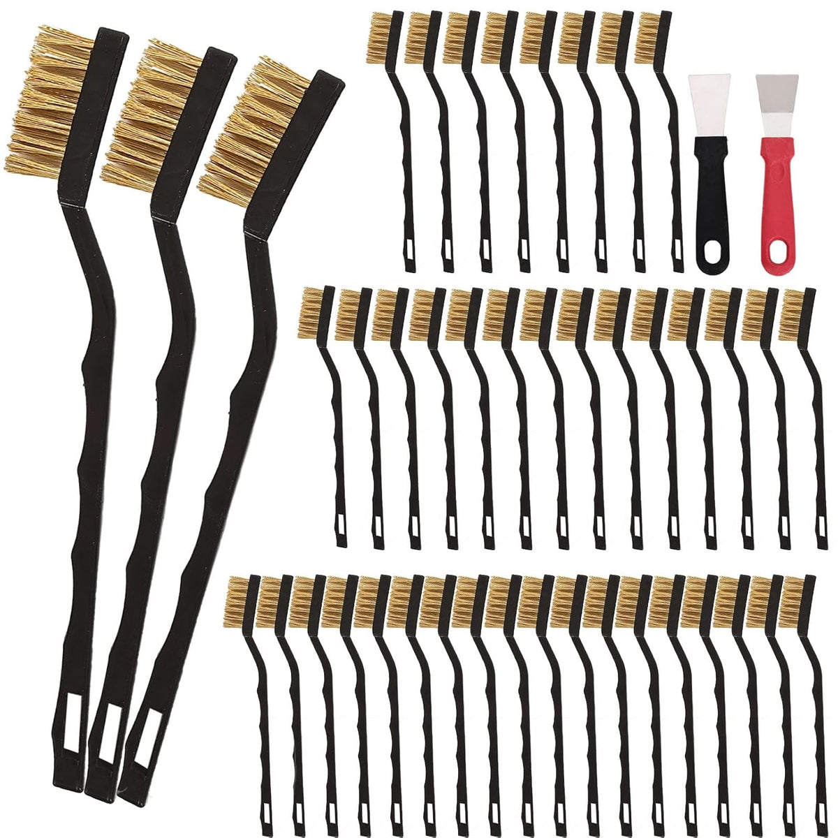 Mini Wire Brush Pure Brass Copper Wire Brush Set, Curved Handle Masonry Brush Wire Brush for Cleaning Welding Slag and Rust 40 Pcs