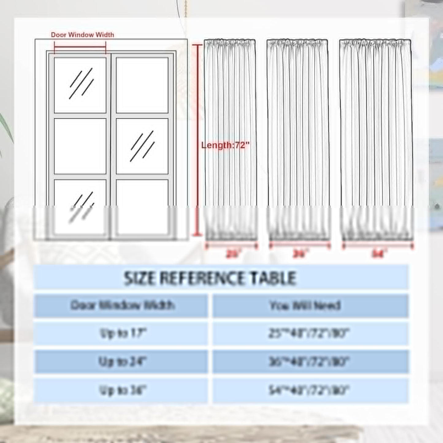 DWCN French Door Curtains – Rod Pocket Thermal Blackout Curtain for Doors with Glass Window, Kitchen and Patio Doors for Privacy, 12 X 72 Inches Long, 1 Curtain Panel with Tieback, Ivory