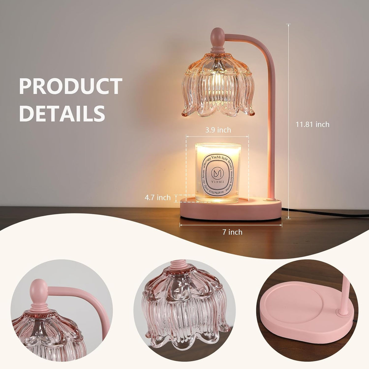 Pink Candle Warmer Lamp with Timer and Dimmer,Mother's Day Gifts for Mom/Wife, Melt Wax Warmer Lamp with 2 Bulbs for Candle Jars House Warming New Home Decor