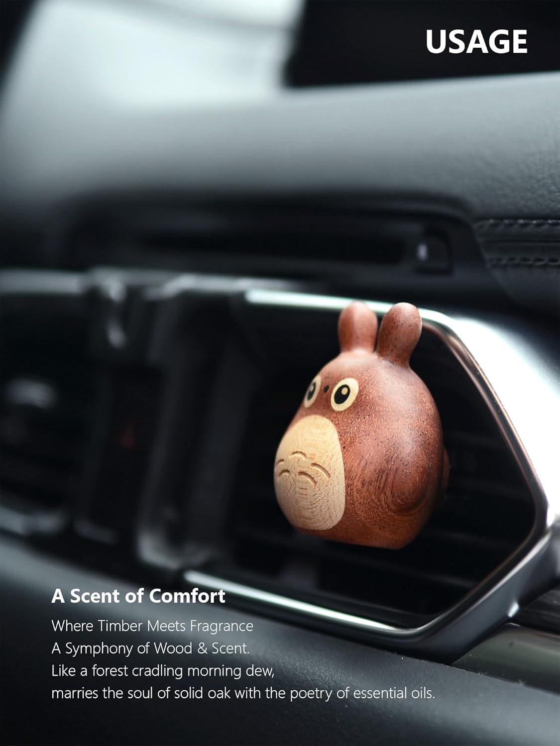 Handmade wooden Car Diffuser for Essential Oils and Refillable Air Freshener with Vent Clip Automotive Interior Chinchilla Cartoon and Festival Present Box