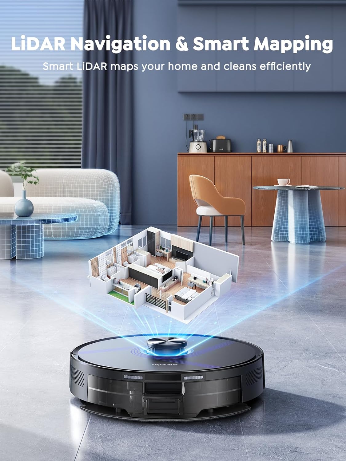 Vyzzle E20 Robot Vacuum and Mop, 60-Day Robot Vacuum Self Emptying, 5500Pa Suction, Zoned & Scheduled Cleaning, LiDAR Navigation, Vacuum Robot for Pet Hair, Carpets, Floors, WiFi/App/Voice Control
