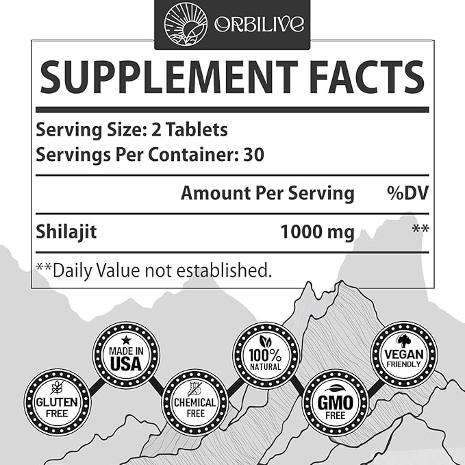 30,000 MG Shilajit Tablets, 100% Shilajit Pure Himalayan Organic, Shilajit for Men and Women Rich in Fulvic Acid & 85+ Trace Minerals, Shilajit Supplement for Energy & Immune System, 180 Count