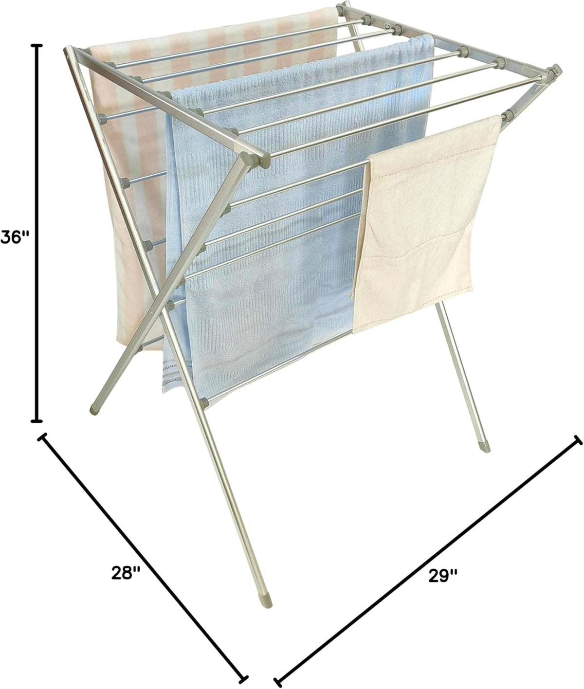TOTES BABIES Premium Aluminum Foldable Laundry Rack for Air Drying Clothing, Towels and Linens, Easy Assembly, Energy Saving, 12 Rails, Conveniently 36 Inches Tall