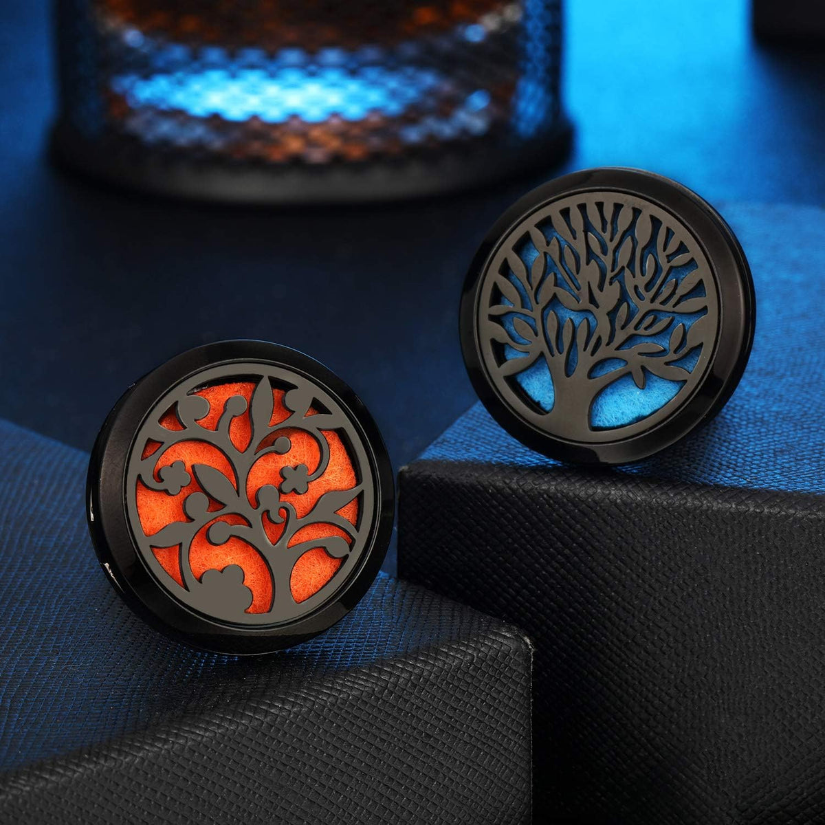 2 Pieces 316L Stainless Steel Car Aromatherapy Essential Oil Diffuser Air Freshener Vent Clip Locket with 48 Pieces Replacement Felt Pad for Christmas Valentine’s Day Giving (Tree and Cloud Tree)