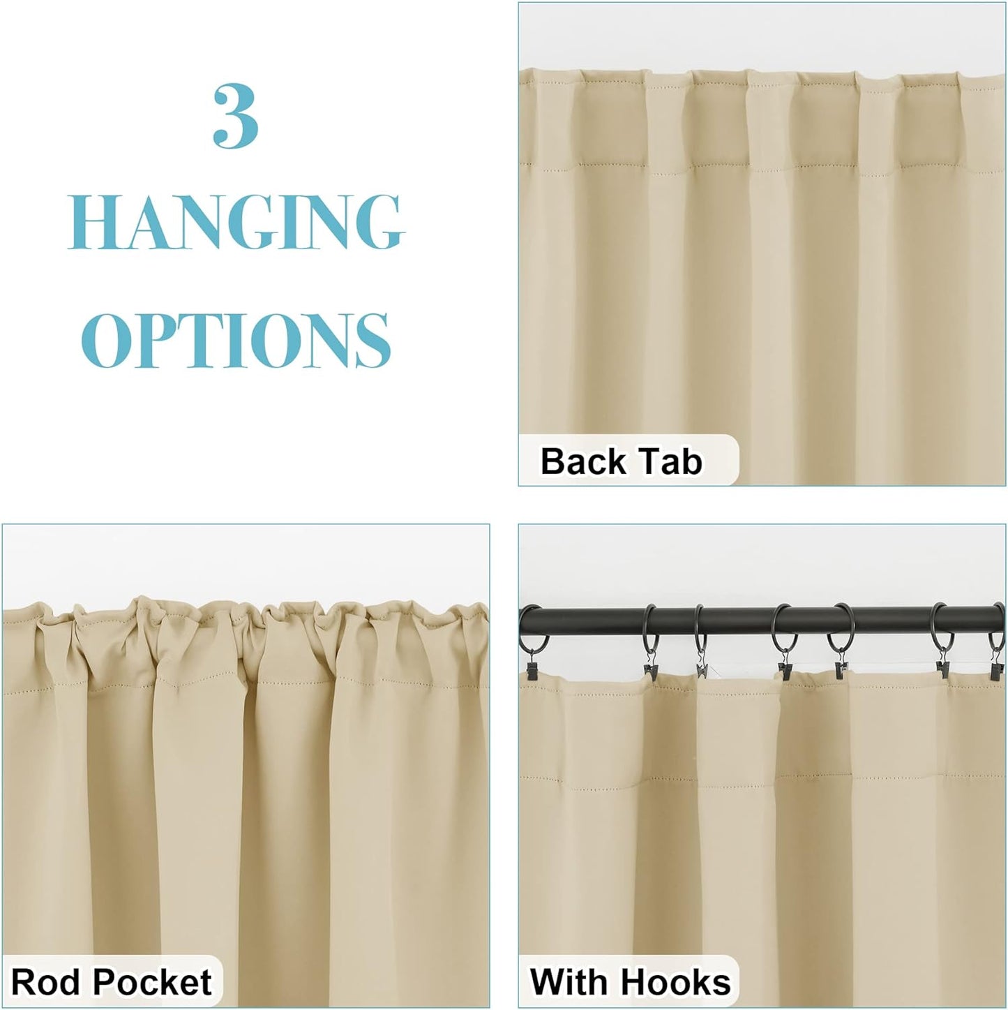 RYB HOME Short Blackout Curtains 36 inches, Solid Heavy Duty Small Window Treatment Room Darkening Privacy Draperies for Basement Bathroom Bedroom, Biscotti Beige, W42 x L36 inch, 2 Panels