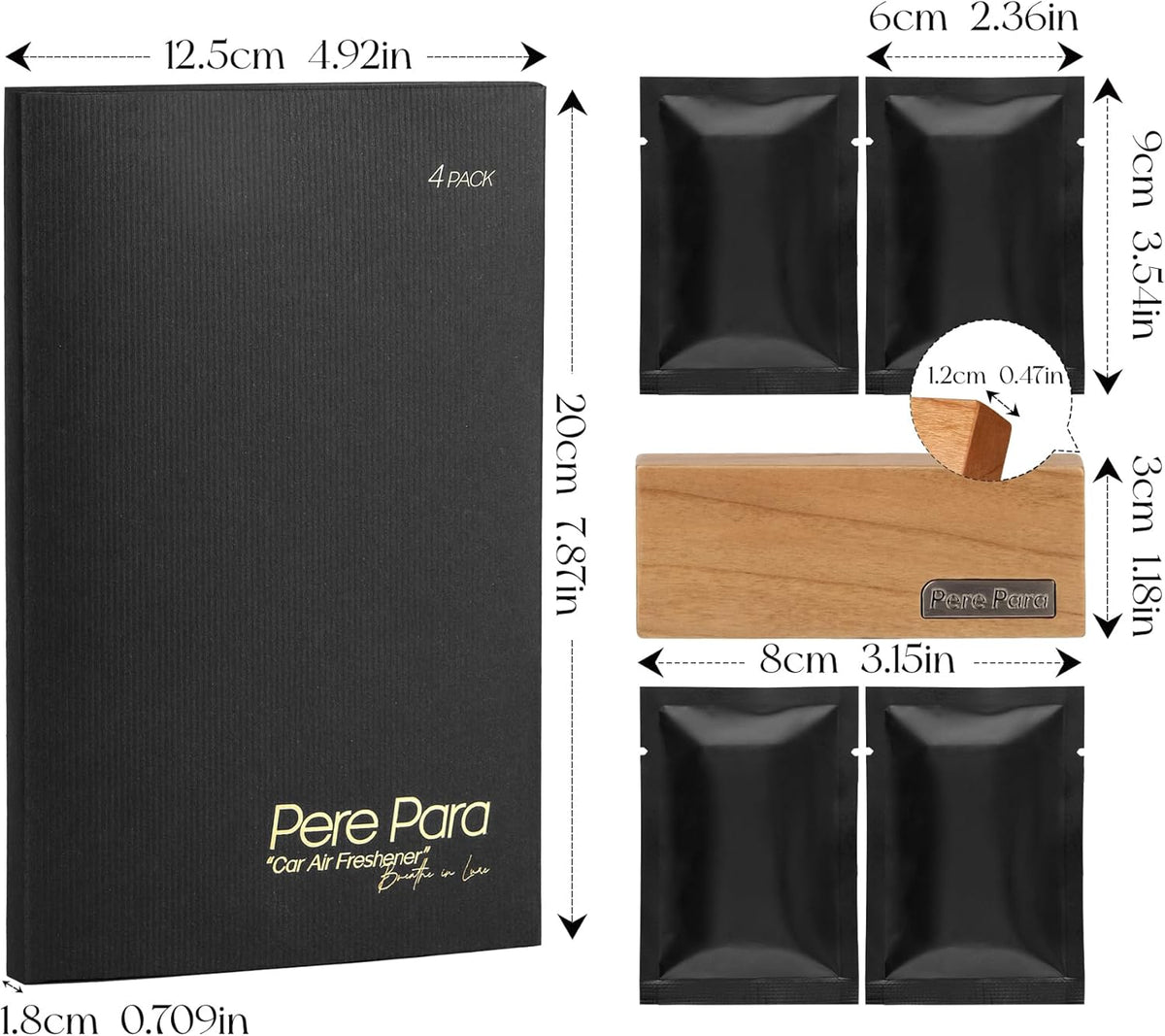 4 Refreshing Scent Bags Wood Car Air Freshener Vent Clip (Burlywood, Amber)- Natural Scent Diffuser for Car, Truck & SUV Premium Essential Oil Starter Kit Gift for Men & Women