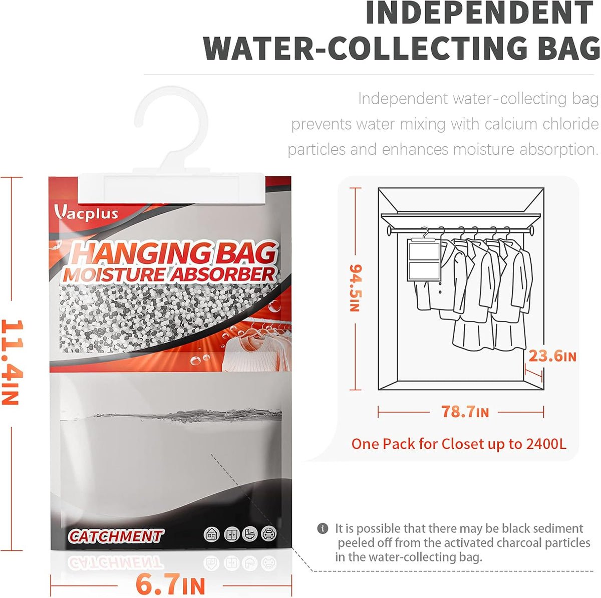 Vacplus Moisture Absorbers, Hanging Closet Dehumidifier Bags, Humidity Packs, Desiccant, Closet Dehumidifiers with Activated Charcoal, 10 Pack, 9.8 OZ