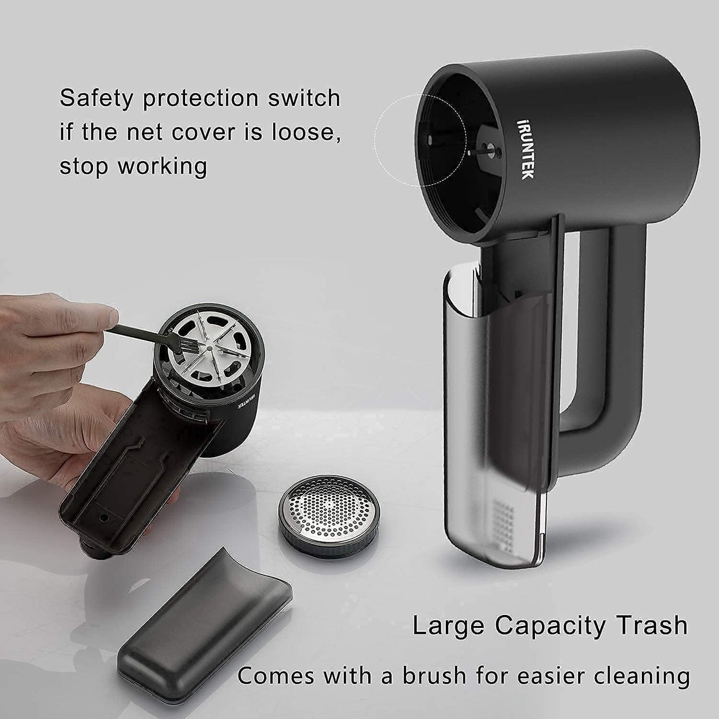 iRUNTEK Rechargeable Fabric Shaver & Lint Remover|3-Speed Lint Shaver with LED Display & Type-C Fast Charging Port|Sweater Shaver with Large Lint Bin|Removes Fuzz & Pills from Clothes Furniture, Black