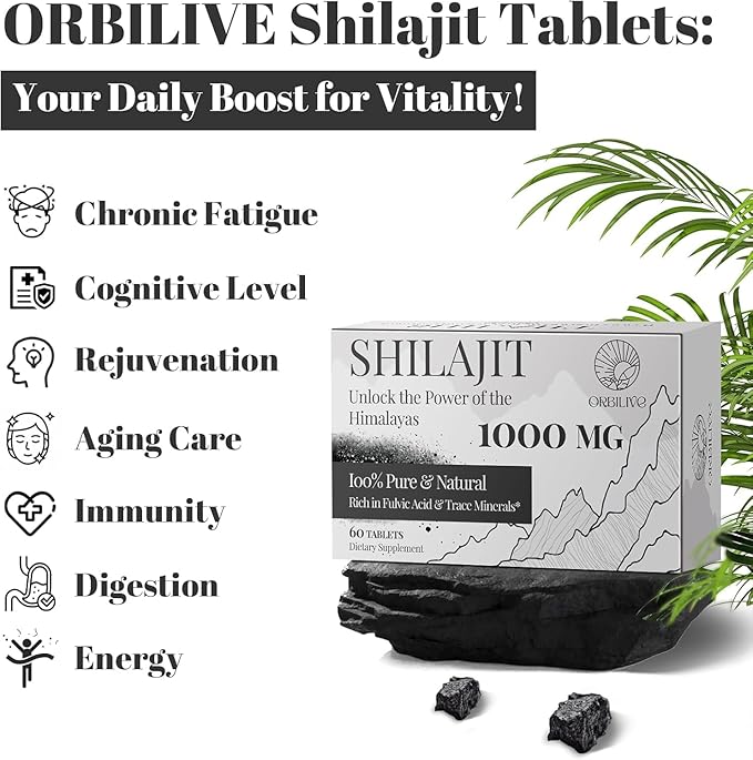 30,000 MG Shilajit Tablets, 100% Shilajit Pure Himalayan Organic, Shilajit for Men and Women Rich in Fulvic Acid & 85+ Trace Minerals, Shilajit Supplement for Energy & Immune System, 180 Count