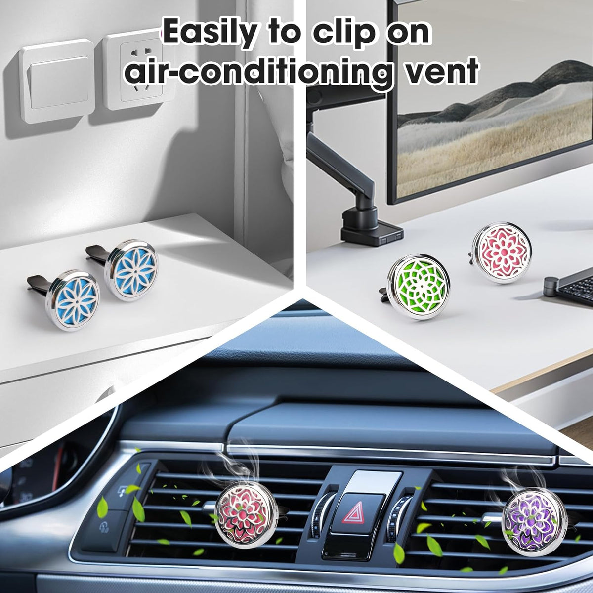 ttstar Car Diffuser Vent Clip - 30mm Aromatherapy Essential Oil Car Diffuser Vent Clips with 36 Refill Pads (3 Lotus Vent Clips, Metal)