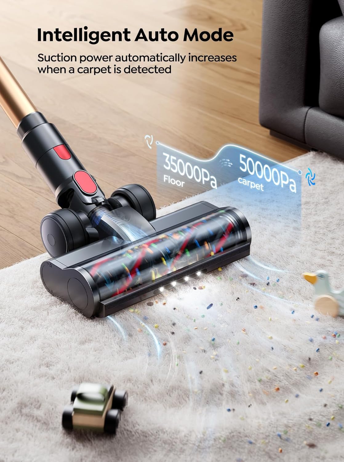 Cordless Vacuum Cleaner, 600W 50KPA 65 Mins Runtime Self-Standing Vacuum Cleaners for Home, Stick Vacuum with Charging Dock Station Removable Battery, Handheld Vacuum for Pet Hair/Carpet/Floor