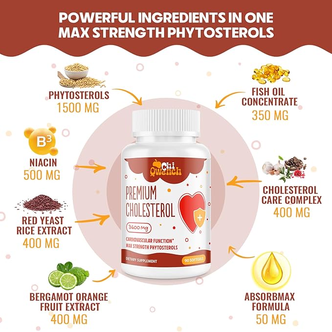 3600 MG Cholesterol Supplements with Plant Sterols, Niacin, Red Yeast Rice, Citrus Bergamot, Garlic, Cholesterol Supplement Support Normal Cholesterol Levels, 540 Softgels