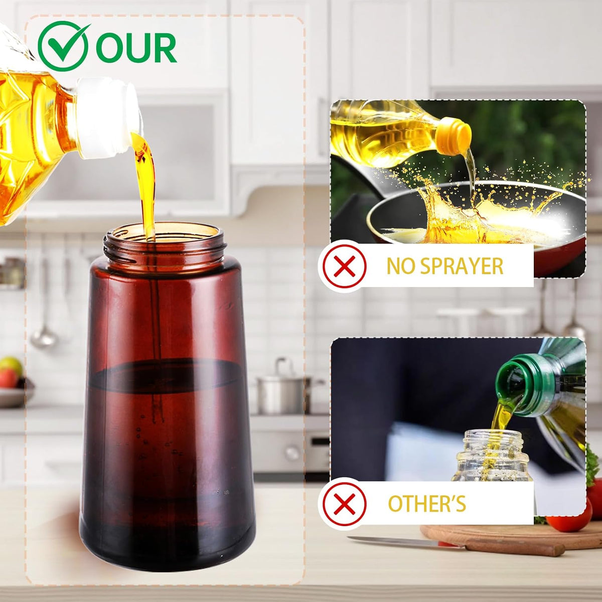 2-in-1 Glass Oil Dispenser & Sprayer - 16oz/470ml Leakproof Olive Oil Sprayer Bottle for Cooking, Air Fryer, BBQ, Baking, Salad (Green)