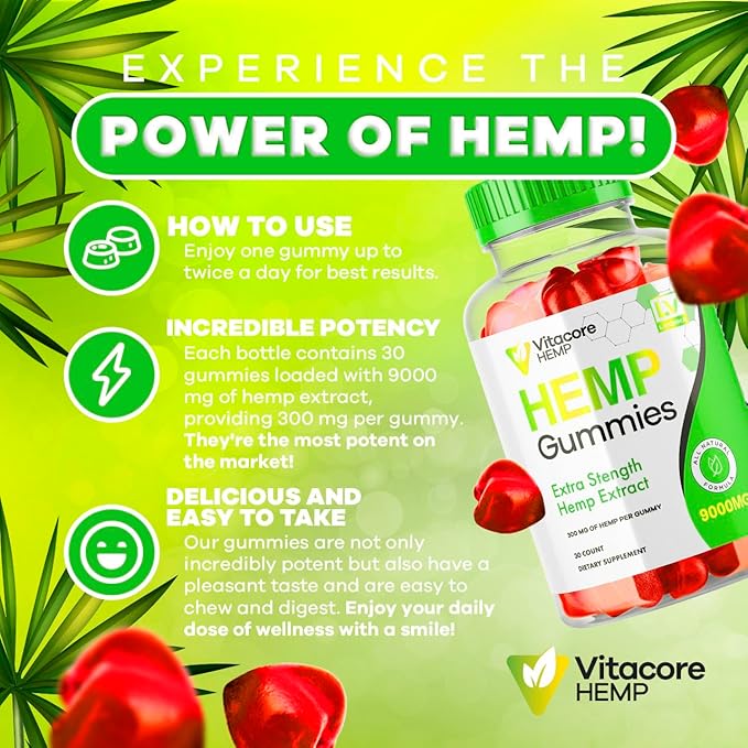 3 Pack - Vitacore Gummies - Vitacore Hemp 90 Gummies for 3 Months, Vitacore Hemp Gummies 9000 MG Per Bottle, Vitacore Gummies Me with Great Taste, Vita Core Gummies.