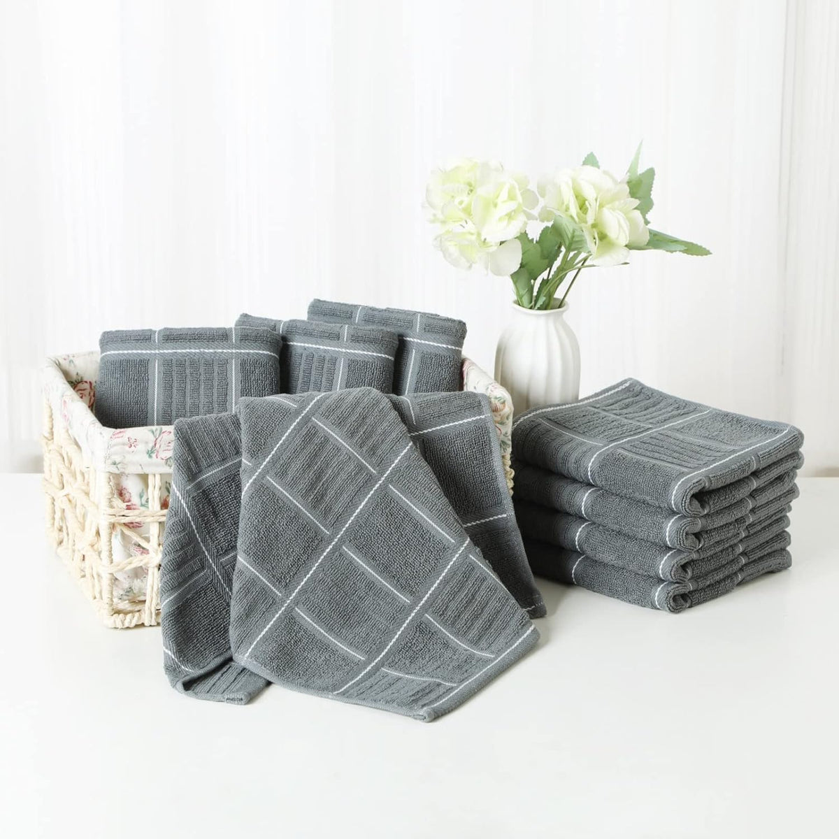 Glynniss Kitchen Towels and Dishcloths Set, Dish Towels and Dish Rags for Washing Dishes, for Cleaning Cooking Drying Pack of 8 (Grey)