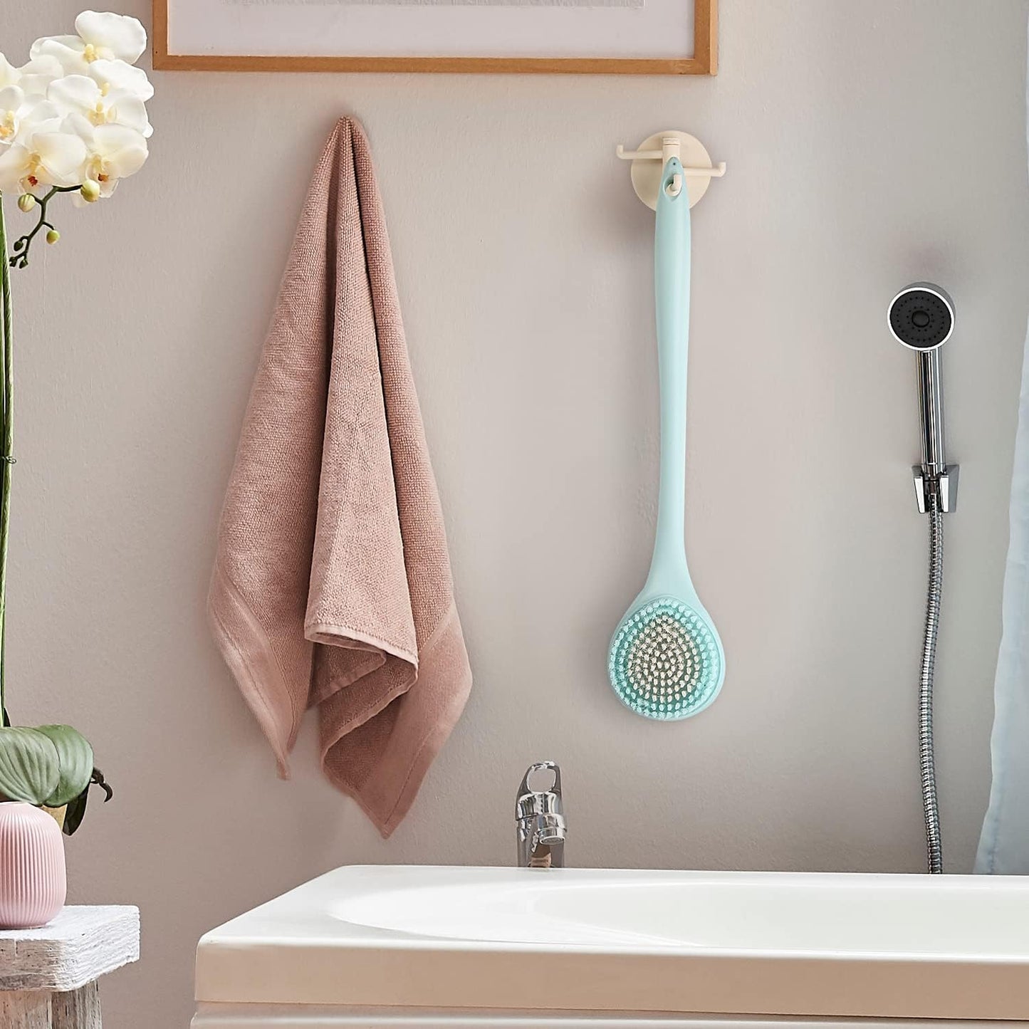 BEDELITE Back Scrubber for Shower - Long Handle Bath Brush (16.4 inches) with Soft Bristles, Exfoliating Body Brush for Men & Women(Blue)