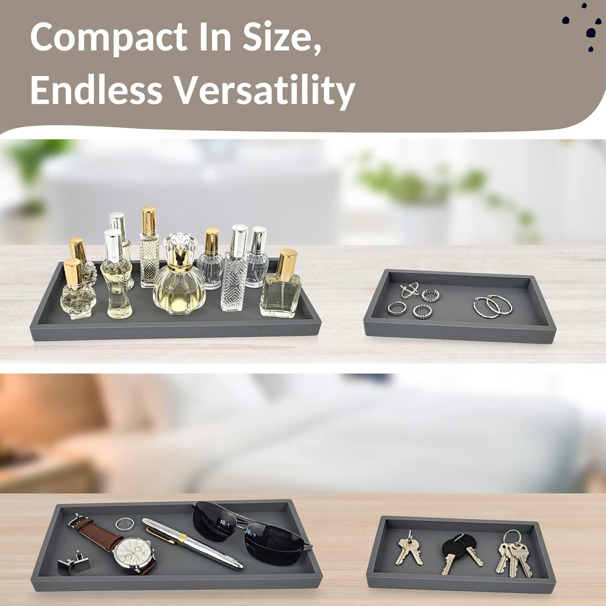 Countertop and Vanity Tray - 2 PC (11” and 7”) Shatterproof Silicone Kitchen and Bathroom Trays for Counter, Kitchen Soap Dispenser Tray, Vanity Trays for Bathroom, Perfume Key Tray