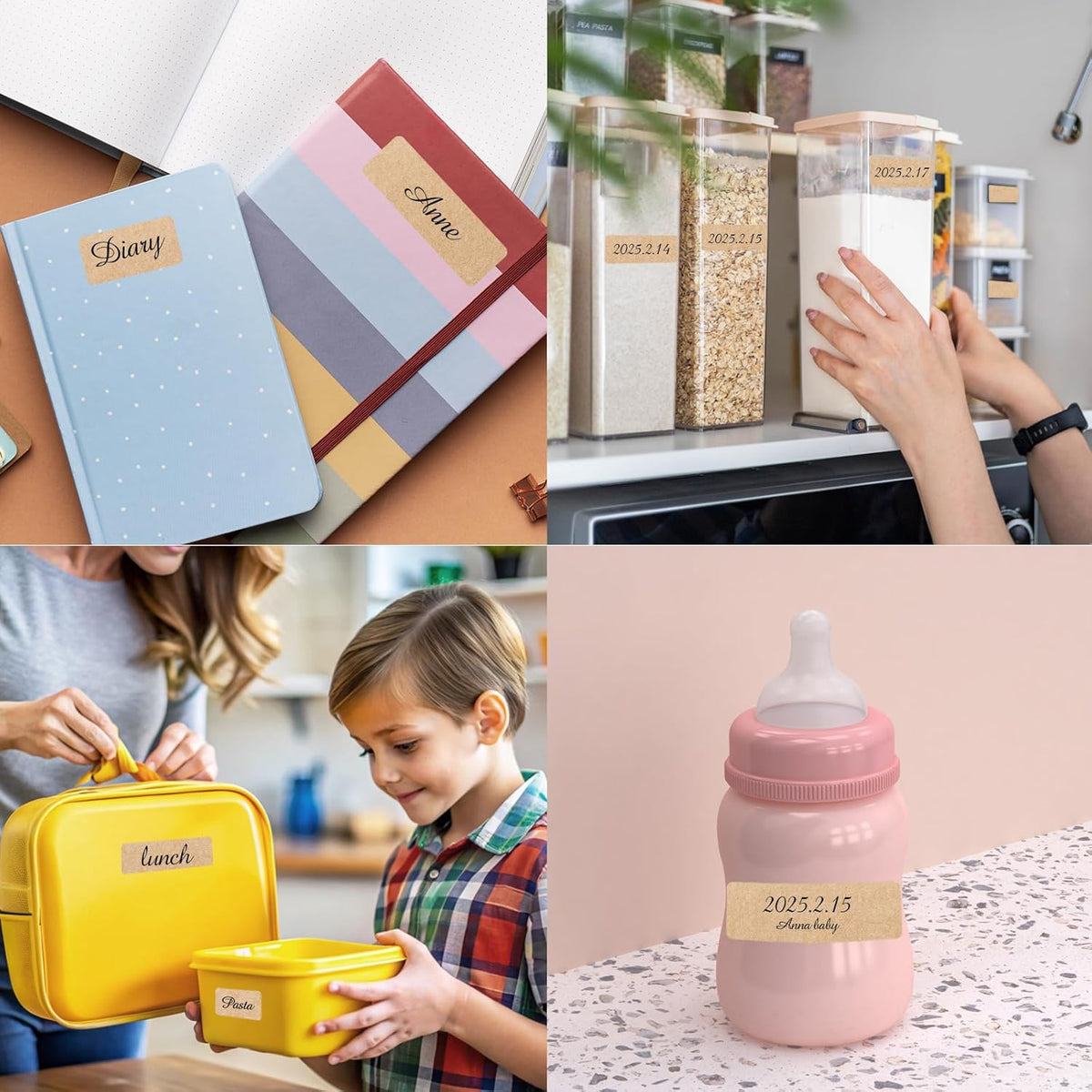 Kraft Label Stickers Removable Writable Gift Labels, Self-Adhesive Brown Labels for Essential Oil Bottle, Jars, Food Storage or Gift Decoration (2 Size, 300 Sheet)