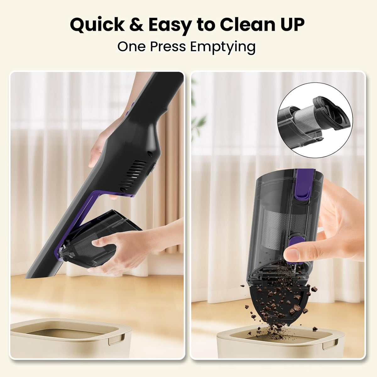 Cordless Handheld Vacuum, 24Kpa Car Vacuum with Brushless Motor, Charging Dock, 2in1 Flat Nozzle, Sofa Brush, 1.5lb Portable Handheld Vacuum with 2-Speed for Home, Car, Pet, Office, Purple
