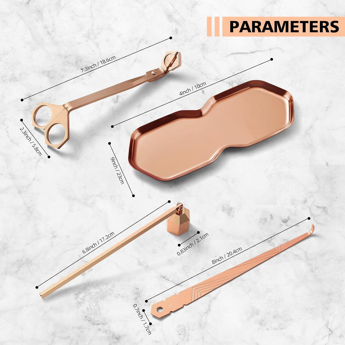 PATOISE 4 in 1 Candle Accessory Set, Wick Trimmer, Candle Snuffer, Wick Scoop,Storage Tray,Perfect for Candle Lovers (Rose Gold)