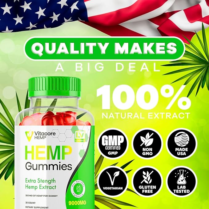 3 Pack - Vitacore Gummies - Vitacore Hemp 90 Gummies for 3 Months, Vitacore Hemp Gummies 9000 MG Per Bottle, Vitacore Gummies Me with Great Taste, Vita Core Gummies.