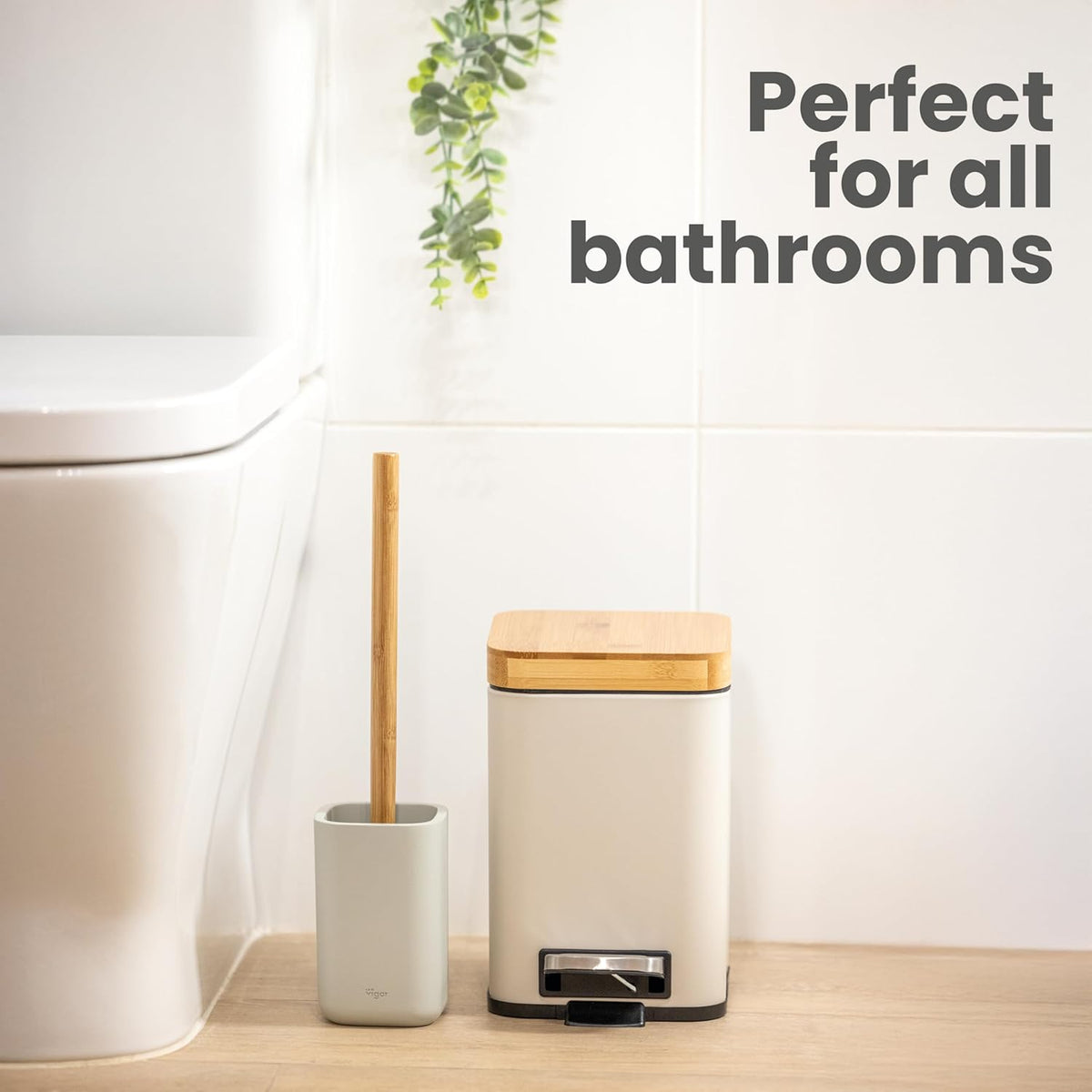 Vigar Zense Toilet Brush and Holder Set, Toilet Bowl Brush with Polyresin Stone Holder, Bathroom Sets for Bathroom Decor and Accessories, Light Gray