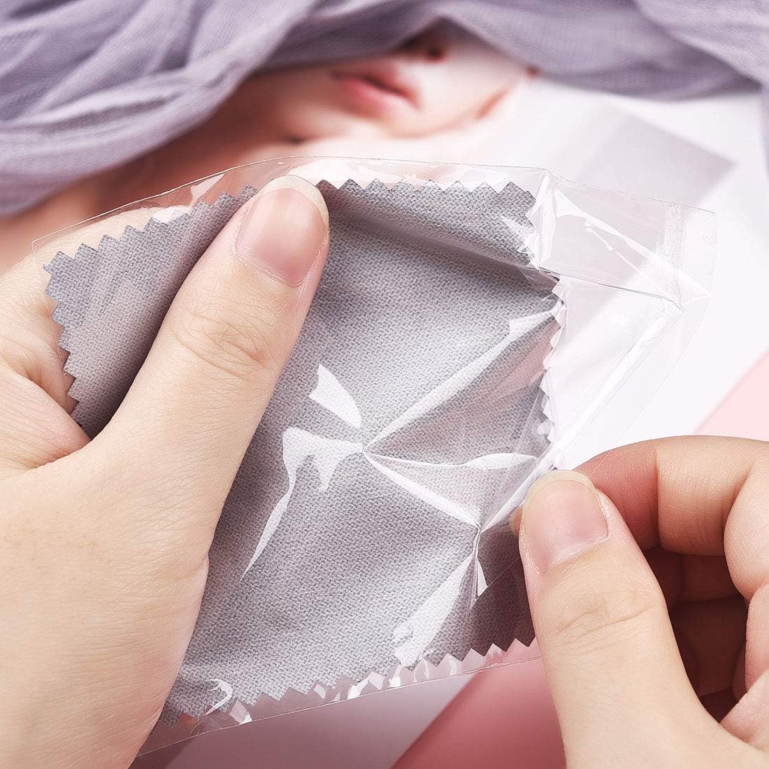 SEVENWELL 50pcs Jewelry Cleaning Cloth Gray Polishing Cloth for Sterling Silver Gold Platinum Small Silver Polish 8x8cm