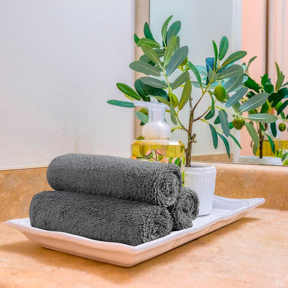 Orighty Washcloths Bulk Towel Sets 50 Pack, Highly Absorbent and Super Soft Microfiber Fingertip Towels, Multi-Purpose Wash Cloths for Bathroom, Hotel, Gym, and SPA, 12x12 Inch, Grey