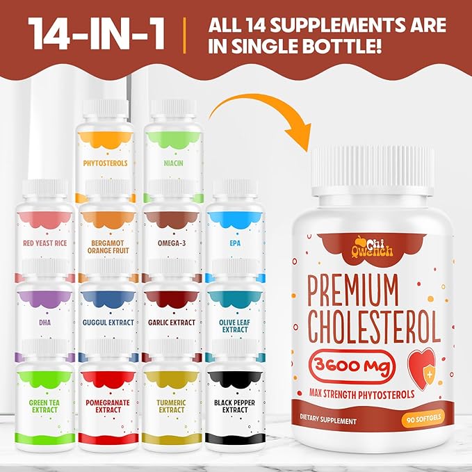 3600 MG Cholesterol Supplements with Plant Sterols, Niacin, Red Yeast Rice, Citrus Bergamot, Garlic, Cholesterol Supplement Support Normal Cholesterol Levels, 540 Softgels