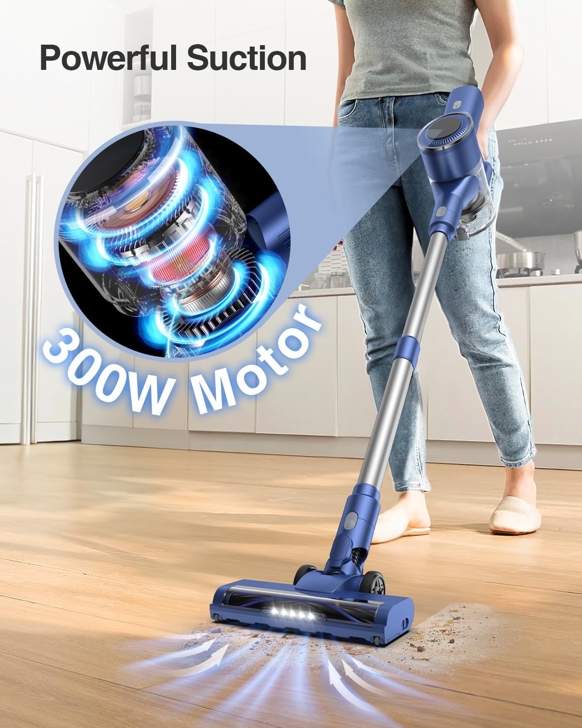 Natrogix Cordless Vacuum Cleaner, 35Kpa Vacuum Cleaners for Home, Lightweight Household Stick Vacuum Cleaner, LED Display, Rechargeable, Handheld Vacuum for Pet Hair Carpet Hardwood Floor, AS2208