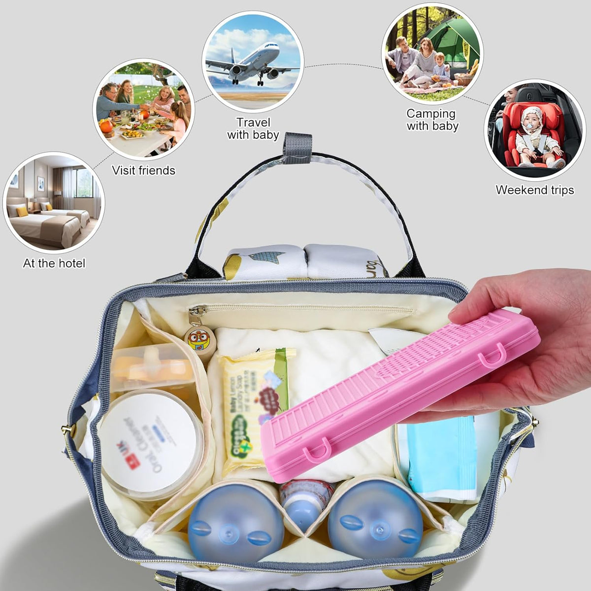 Baby Bottle Drying Rack -Travel Baby Bottle Drying Rack Set, Cleaner Kit with Silicone Bottle Brush,Straw Brush, Suitable for Home use or Traveling with Babies (Pink)