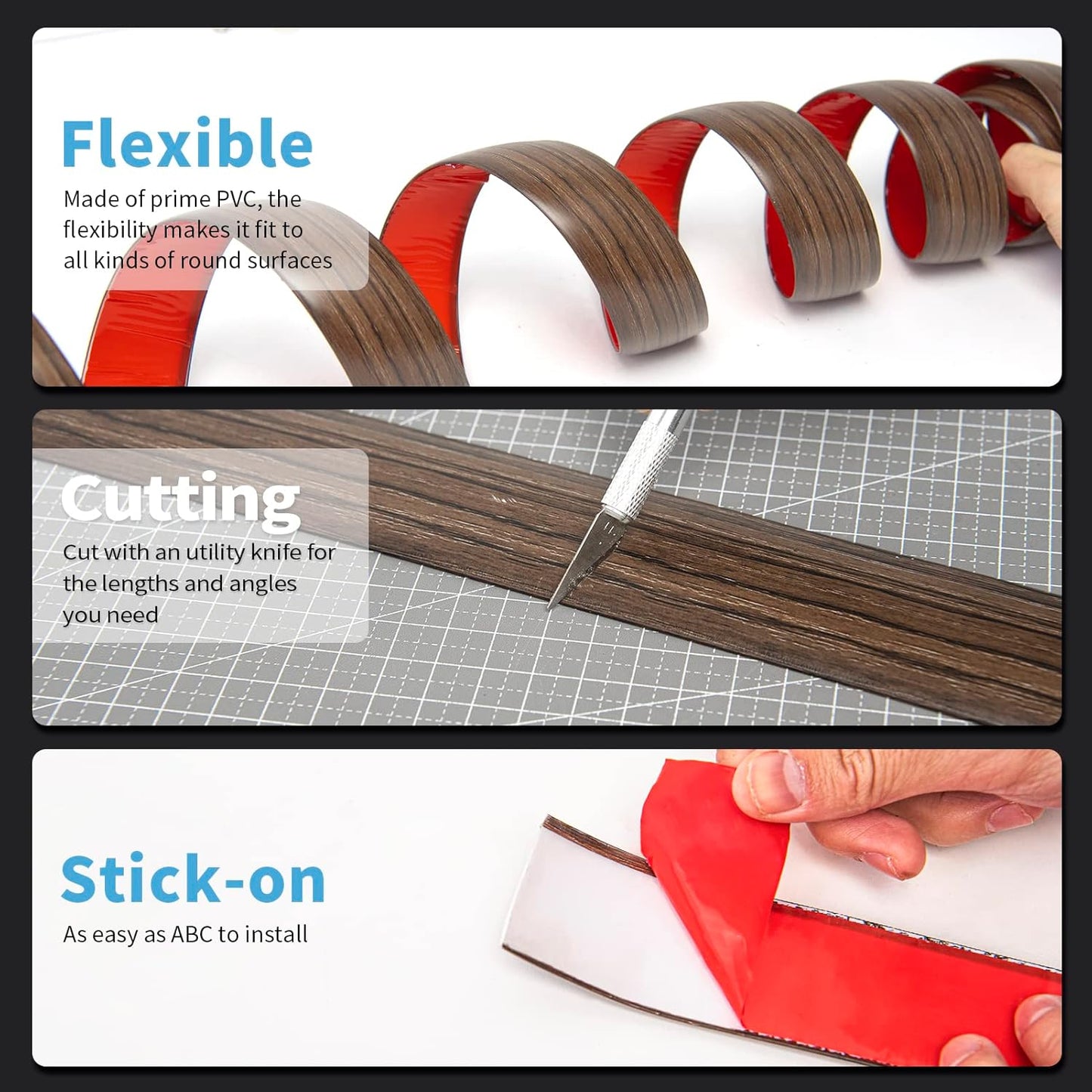 Art3d 4 FT Self Adhesive Vinyl Floor Transition Strip, Laminate Strip Flat Divider for Joining Gaps,Carpet Threshold Transition,Floor Tiles(1.57in, Brown)