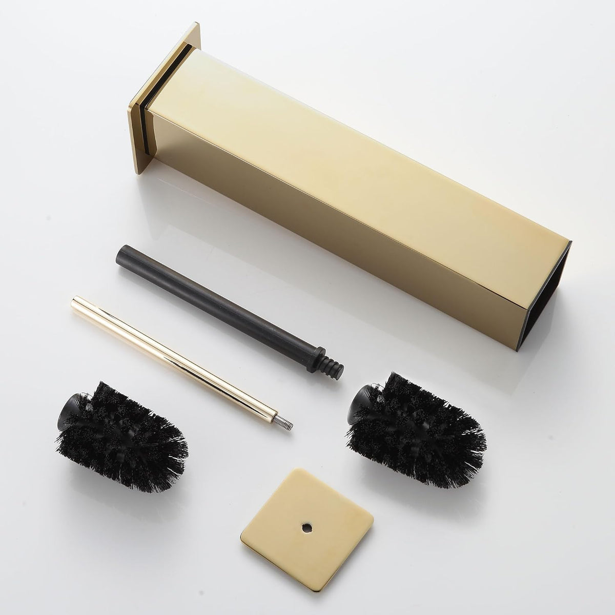 Gold Toilet Brush with Holder 304 Stainless Steel Toilet Bowl Brush, Square Bathroom Cleaner Brush